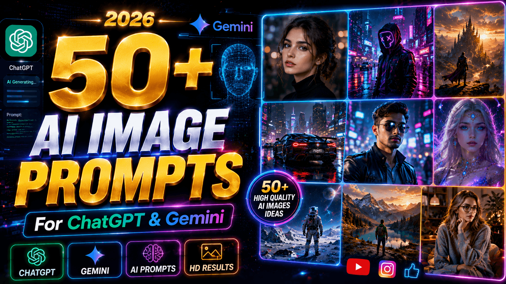 50+ AI Image Prompts for ChatGPT and Gemini