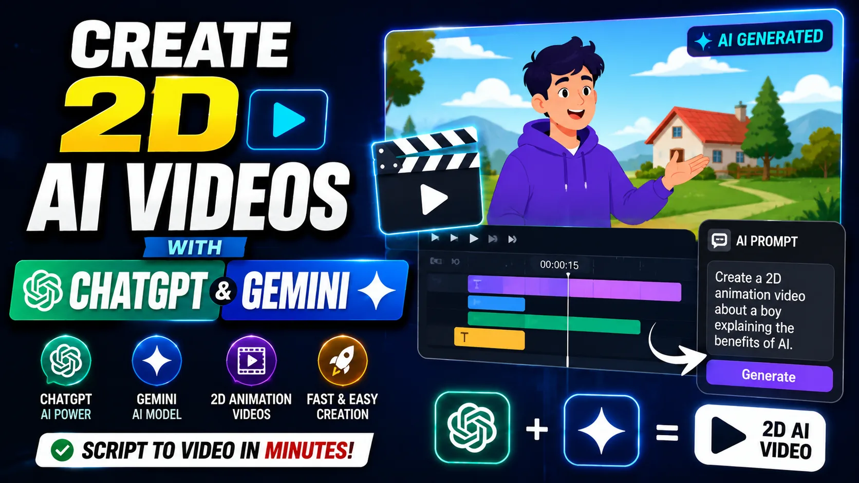 Create 2D AI Videos with ChatGPT & Gemini